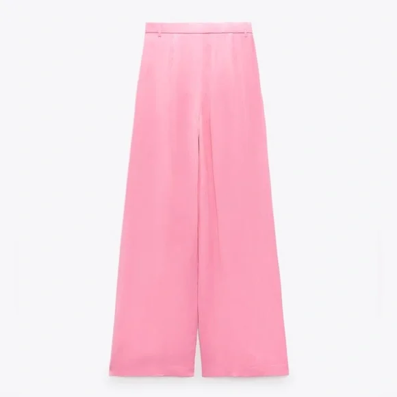 Zara Set - Pink Cropped Satin Effect Blazer & Full Length Pants - Picture 15 of 17